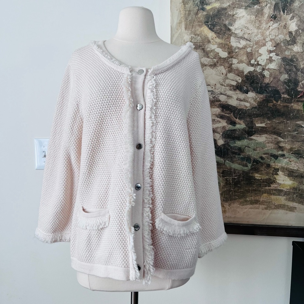 Alfani Wool Fringe Detailing Sweater in Cream Size XL